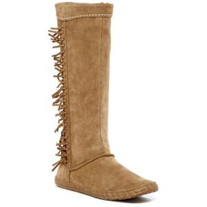 UGG 6 Mammoth Fringe Suede boot Leather Moccasin Western Tall Shearling Tan